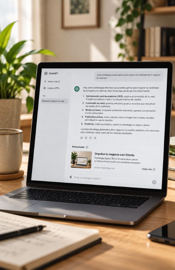 usuario consultando chatgpt en un ordenador sobre una estrategia de publicidad digital