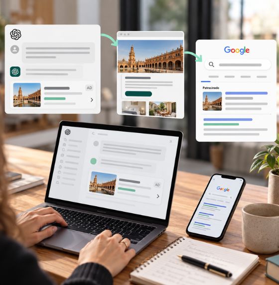 recorrido del usuario entre chatgpt ads, página web y google ads