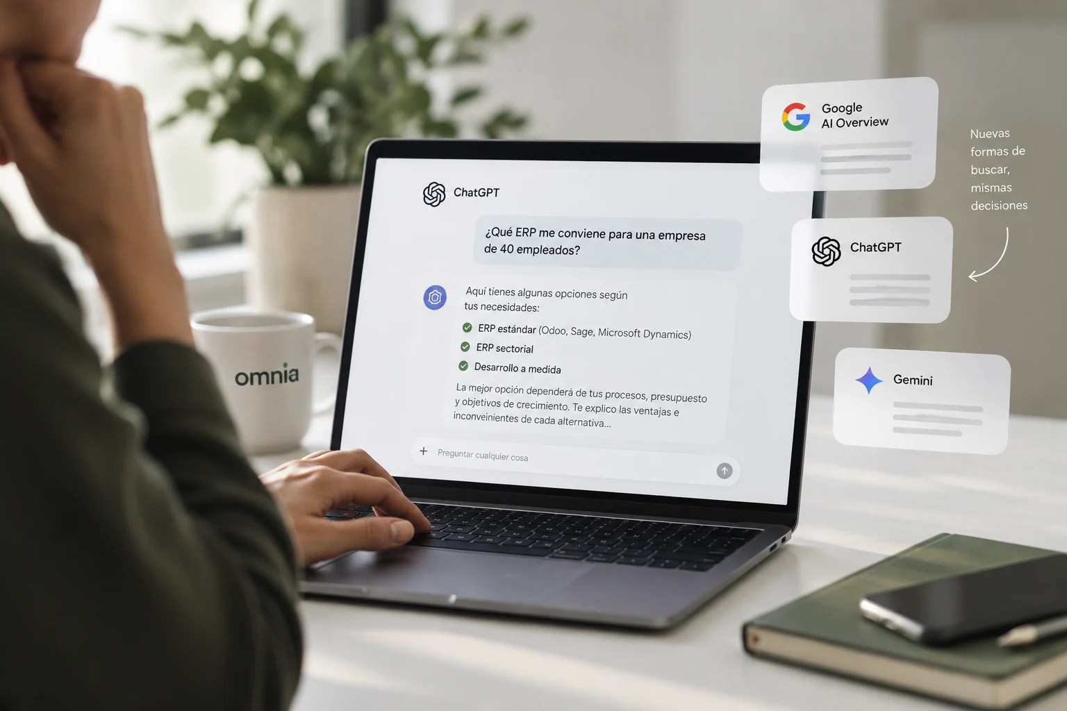 usuario consultando una inteligencia artificial para comparar opciones antes de tomar una decisión de compra