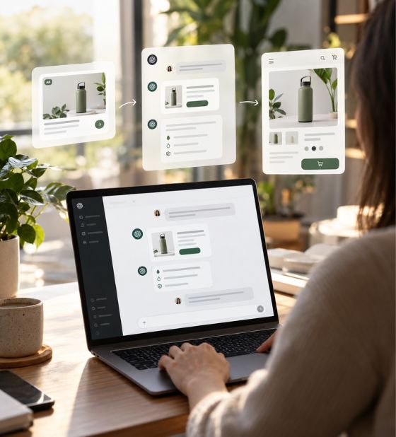 proceso de anuncio, conversación con inteligencia artificial y compra online